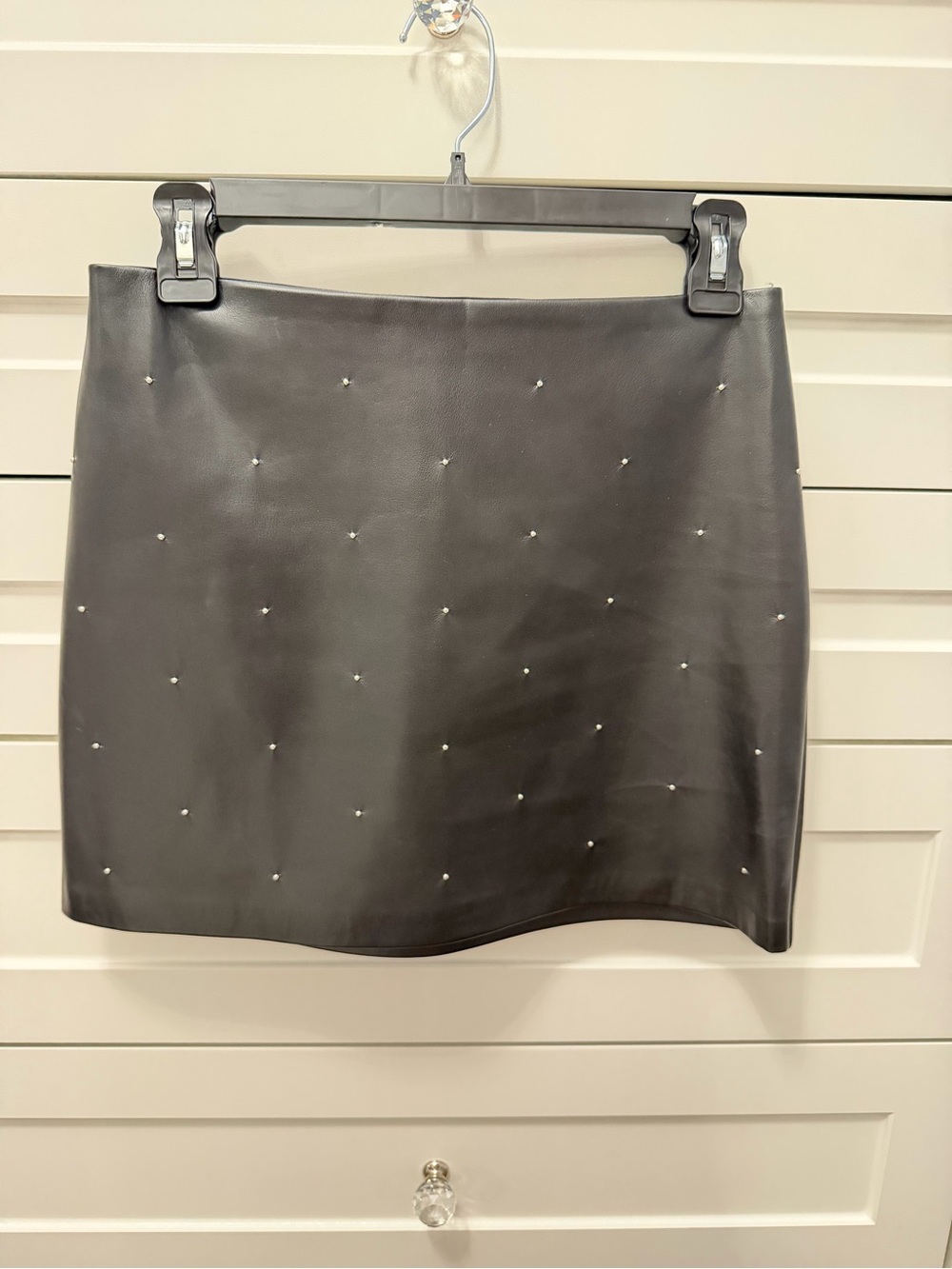 House of Harlow 1960 Black Faux Leather Mini Skirt with Stud Detailing